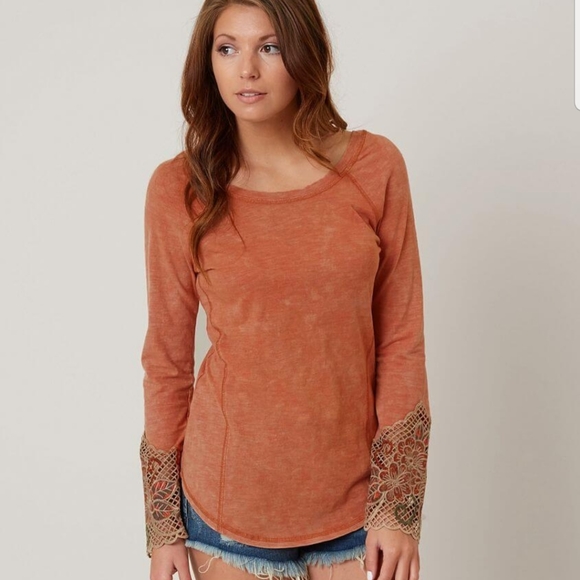 gimmicks by BKE Tops - Gimmicks Washed Slub Top Linen Boho Lace XS